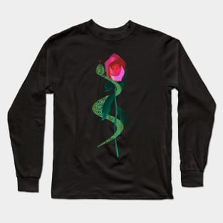 Green Serpent with Red Rose Long Sleeve T-Shirt